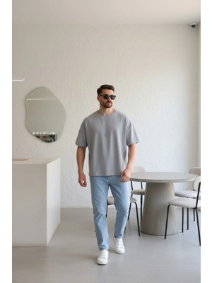 EYDAMOON Erkek Oversize Modal Kumas Solmayan Canlı Renk Ipeksi Dokulu T-Shirt