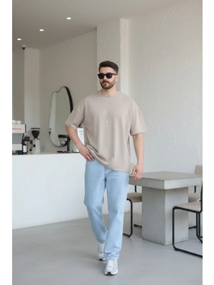 EYDAMOON Erkek Oversize Modal Kumas Solmayan Canlı Renk Ipeksi Dokulu T-Shirt