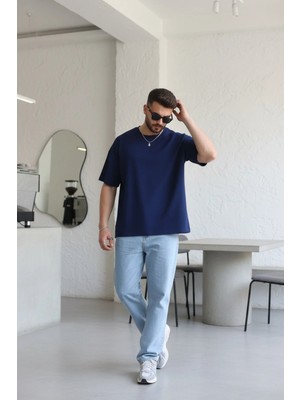 EYDAMOON Erkek Oversize Modal Kumas Solmayan Canlı Renk Ipeksi Dokulu T-Shirt