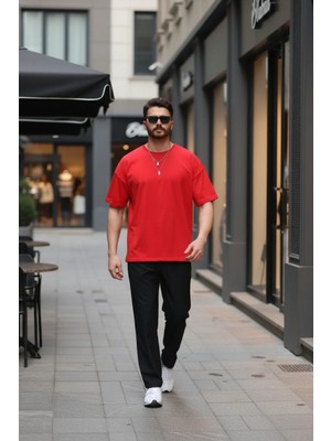 EYDAMOON Erkek Oversize Süprem Penye %100 Pamuk Kumaş Bisiklet Yaka T-Shirt