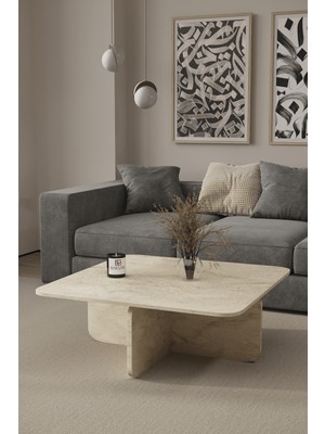 Bamosa Mirael Traverten Dokulu Kare Orta Sehpa – 73*73CM Minimal Modern Tasarım