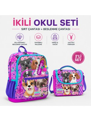 Coral High Pembe Köpek Desenli Okul Sırt Çantası 23750+THERMO Beslenme Çantası 11750