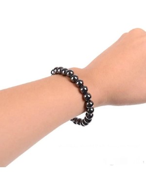 Tamgacrafts Tamamı Mıknatıslı Manyetik Doğal Taşlı Hematit Füme Bileklik 8mm