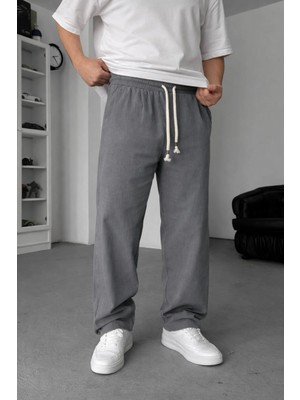 EYDAMOON Man Füme Baggy Kesim Keten Karışımlı Müslin Pantolon Rahat Stil Terletmeyen Hafif Kumaş