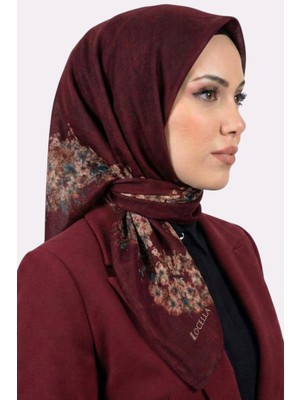 Hadiora Locella Kadın Mürdüm Vizon Çiçek Desenli Organik Pamuk Soft Eşarp
