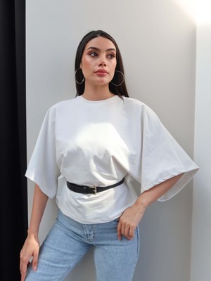 Esra Helvacı Kemer Detaylı Geniş Kol Tshirt