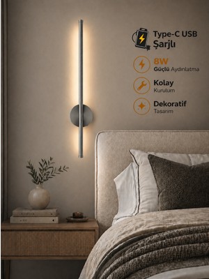 Özer Light Leila 75CM / USB Şarjlı / Krom kasa / Resim / Tablo / Ayna / Duvar / Ledli Aplik 3200K Günışığı