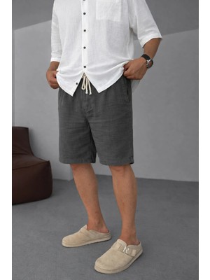 EYDAMOON Man Füme Urban Relaxed Fit %100 Pamuk Müslin Şort - Nefes Alan Müslin Dokuma