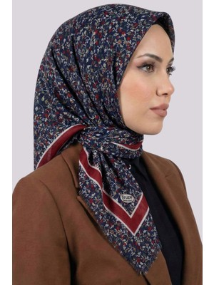 Hadiora Kadın Lacivert Bordo Çiçek Desenli Flamlı Eşarp