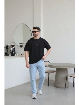 EYDAMOON Erkek Oversize Modal Kumas Solmayan Canlı Renk Ipeksi Dokulu T-Shirt