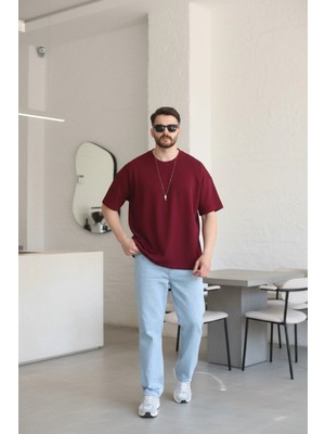 EYDAMOON Erkek Oversize Modal Kumas Solmayan Canlı Renk Ipeksi Dokulu T-Shirt