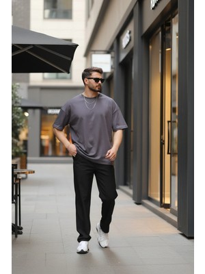 EYDAMOON Erkek Oversize Süprem Penye %100 Pamuk Kumaş Bisiklet Yaka T-Shirt