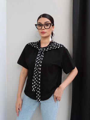 Esra Helvacı Puantiyeli Şal Yaka Tshirt