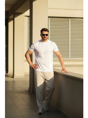 EYDAMOON Erkek Beyaz Regular Modal Kumaş Solmayan Renk Ipeksi Doku Ütü Gerektirmeyen T-Shirt