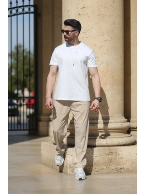 EYDAMOON Erkek Regular Likralı %100 Pamuklu Kumaş Rahat Kesim Kısa Kollu T-Shirt