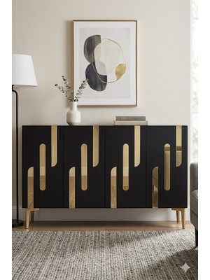 KA1229AG Ece Konsol ve Tv Sehpası Antrasit-Gold 120CM