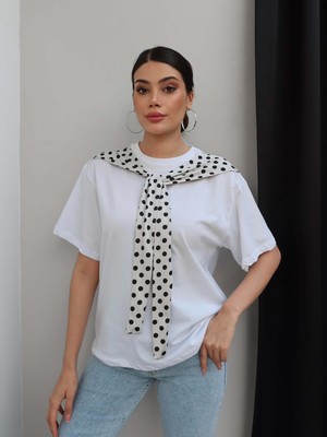 Esra Helvacı Puantiyeli Şal Yaka Tshirt