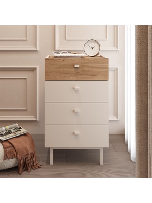 Robin Home Rhode Şifonyer 4 Çekmeceli Ahşap Ayaklı Kumsal-Sepet
