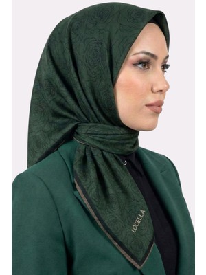 Hadiora Locella Kadın Petrol Yeşili Gül Desenli Organik Pamuk Soft Eşarp