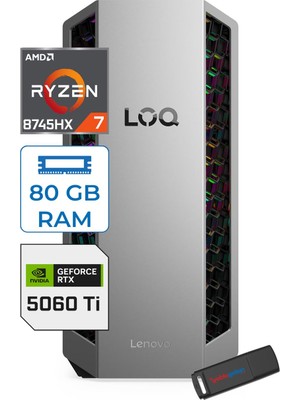 Lenovo Loq Tower 26ADR10 Amd Ryzen 7 8745HX 5.1 Ghz 80GB Ddr5 1tb SSD Geforce RTX5060 Ti 8gb Windows 11 Pro Masaüstü Oyuncu Bilgisayarı L91DF006LTRP38 + Zetta Bellek