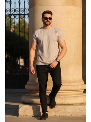 EYDAMOON Erkek Regular Likralı %100 Pamuklu Kumaş Rahat Kesim Kısa Kollu T-Shirt