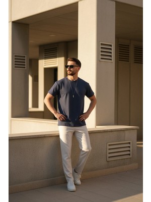 EYDAMOON Erkek Füme Regular Modal Kumaş Solmayan Renk Ipeksi Doku Ütü Gerektirmeyen T-Shirt