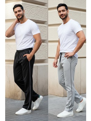 EYDAMOON Erkek Boydan Biyeli Baggy 2 Iplik Rahat Kalıp Geniş Paça Eşofman Altı