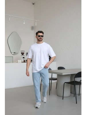 EYDAMOON Erkek Oversize Modal Kumas Solmayan Canlı Renk Ipeksi Dokulu T-Shirt
