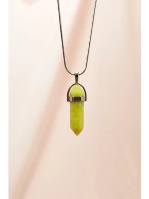Royaleks Peridot Doğal Taşı Zincirli El Yapımı Tasarımlı Kolye Uç: 3,5 cm Zincir: 20 cm Kutulu