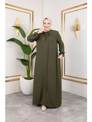 Nevayla Moda Salaş Kesim Aerobin Kumaş Ferace / Haki - F137