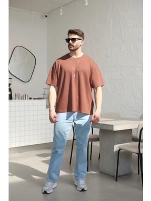 EYDAMOON Erkek Oversize Modal Kumas Solmayan Canlı Renk Ipeksi Dokulu T-Shirt