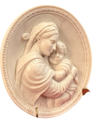 TT Bradex Limitli Üretim La Madonna Di Raffaello Mermer Tozu Duvar Tabağı - 20 cm Çapında