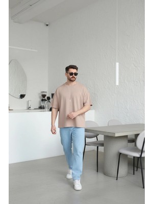 EYDAMOON Erkek Oversize Modal Kumas Solmayan Canlı Renk Ipeksi Dokulu T-Shirt