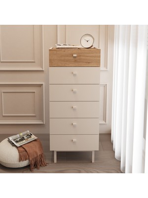 Robin Home Rhode Şifonyer 6 Çekmeceli Ahşap Ayaklı Kumsal-Sepet