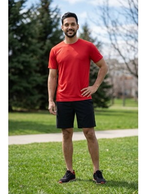 EYDAMOON Erkek Kırımızı Sporcu T-Shirt Hızlı Kuruyan Compression Ter Tutmaz Kumaş