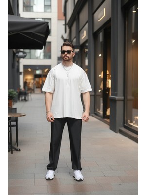 EYDAMOON Erkek Oversize Süprem Penye %100 Pamuk Kumaş Bisiklet Yaka T-Shirt