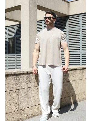 EYDAMOON Erkek Taş Regular Modal Kumaş Solmayan Renk Ipeksi Doku Ütü Gerektirmeyen T-Shirt