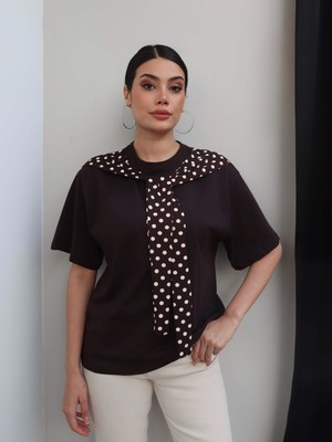 Esra Helvacı Puantiyeli Şal Yaka Tshirt