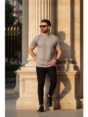 EYDAMOON Erkek Regular Likralı %100 Pamuklu Kumaş Rahat Kesim Kısa Kollu T-Shirt