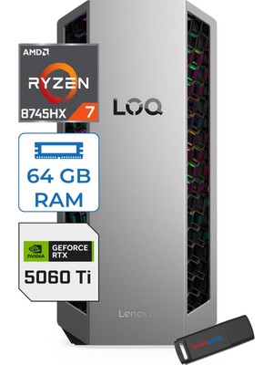 Lenovo Loq Tower 26ADR10 Amd Ryzen 7 8745HX 5.1 Ghz 64GB Ddr5 6tb SSD Geforce RTX5060 Ti 8gb Windows 11 Pro Masaüstü Oyuncu Bilgisayarı L91DF006LTRP35 + Zetta Bellek