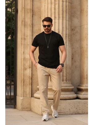 EYDAMOON Erkek Regular Likralı %100 Pamuklu Kumaş Rahat Kesim Kısa Kollu T-Shirt