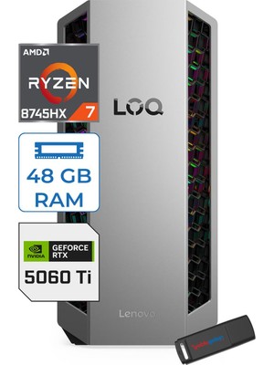 Lenovo Loq Tower 26ADR10 Amd Ryzen 7 8745HX 5.1 Ghz 48GB Ddr5 2tb SSD Geforce RTX5060 Ti 8gb Windows 11 Home Masaüstü Oyuncu Bilgisayarı L91DF006LTRH27 + Zetta Bellek