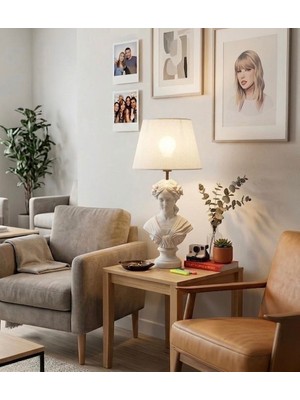 Mirsa Global Modern Ophelia Beyaz Büst Abajur  Heykel  – Beyaz Şapka Dekoratif Masa Lambası, Şık Salon & Yatak Odası Aydınlatma