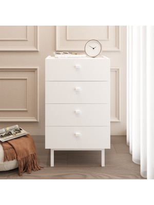 Robin Home Rhode Şifonyer 4 Çekmeceli Ahşap Ayaklı Beyaz