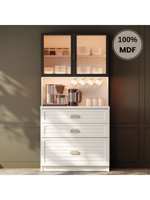 Comiet Lavanta Mdf Kahve Köşesi Dolabı Çekmeceli Işıklı