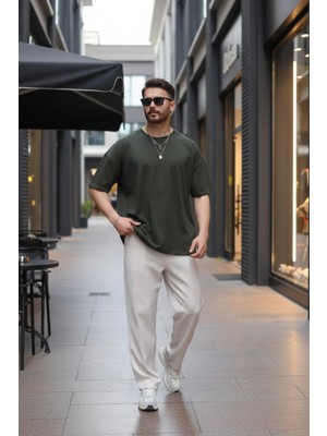 EYDAMOON Erkek Oversize Süprem Penye %100 Pamuk Kumaş Bisiklet Yaka T-Shirt