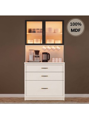 Comiet Kardelen Mdf Kahve Köşesi Dolabı Çekmeceli Işıklı