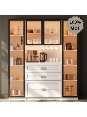 Comiet Lavanta Mdf Kahve Köşesi Dolabı Çekmeceli Işıklı