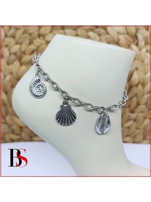 BijuStore Deniz Kabuğu Objeli Gümüş Kaplama Kadın Halhal