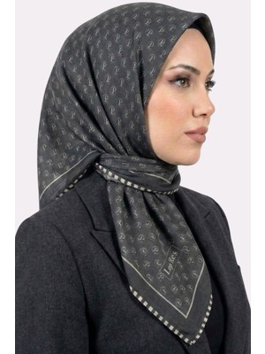 Hadiora Lop'res Kadın Antrasit Monogram Desenli Organik Pamuk Soft Eşarp